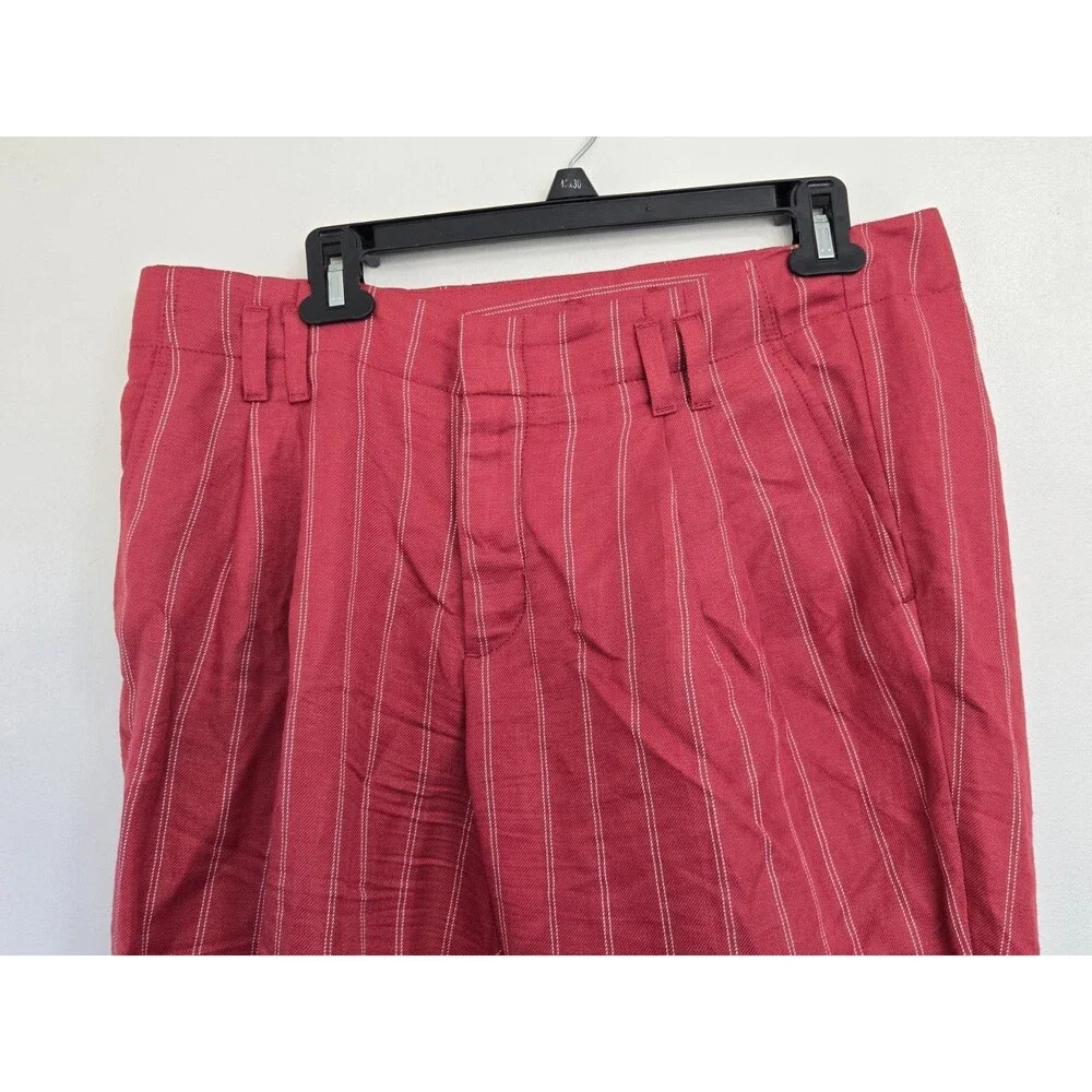 Banana Republic Pants Womens 8 Avery Linen Blend‎ Red Pinstripe Beach Office